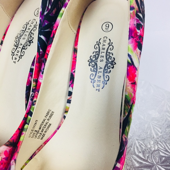 Charles Albert Sze 9 Heels Shoes Printed Floral - Picture 3 of 8